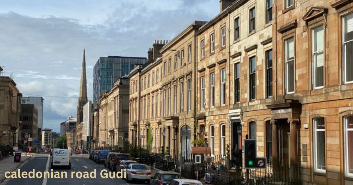 Caledonian Road in London with traditional brick buildings, shops, and a clear street view