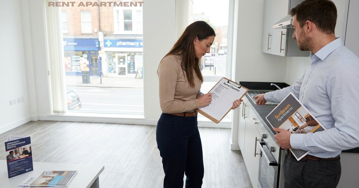 Couple viewing a modern apartment while planning to Rent Apartment