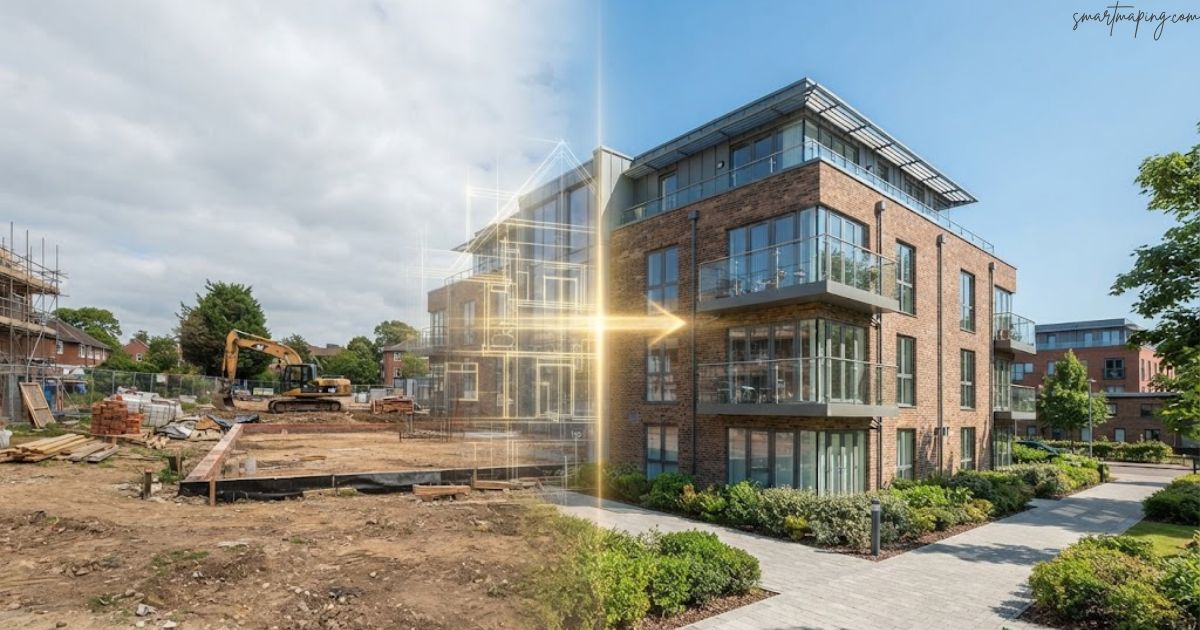 Property development finance supporting the transformation of a construction site into modern residential apartments.