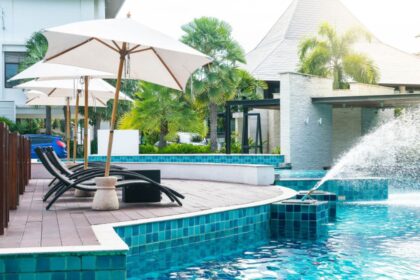 Luxury backyard pool view of swimming pool homes for sale