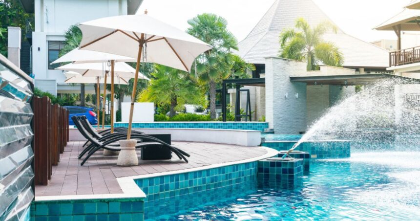 Luxury backyard pool view of swimming pool homes for sale