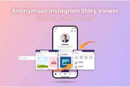 A clean, premium graphic illustrating a mobile phone showing an Instagram story viewer interface.