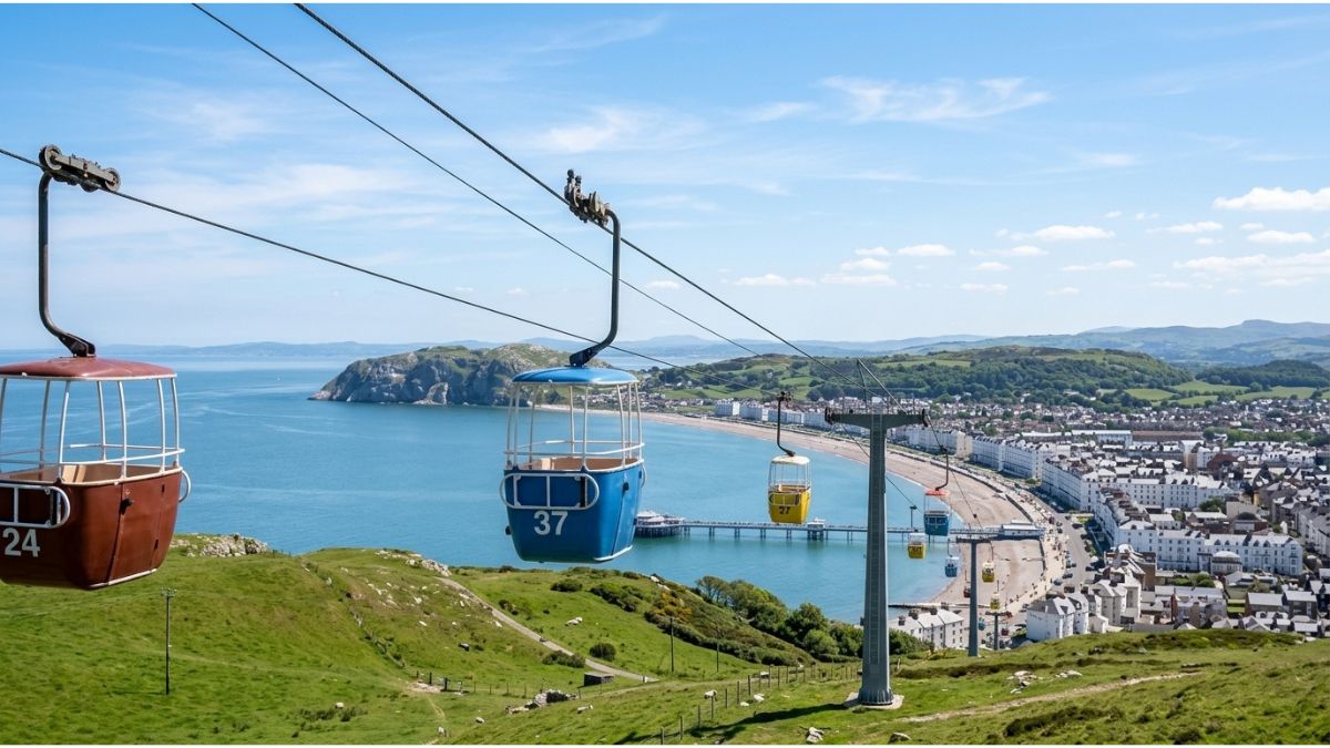 llandudno cable car llandudno going up the Great Orme with scenic coastal views in North Wales