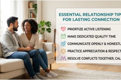 Relationship tips for lasting connection, including active listening, quality time, open communication, appreciation, respect, and conflict resolution.