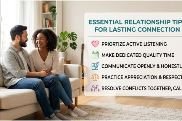 Relationship tips for lasting connection, including active listening, quality time, open communication, appreciation, respect, and conflict resolution.