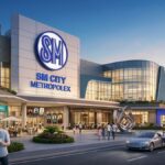 SM City Metroplex shopping mall with retail stores, restaurants, palm trees and visitors