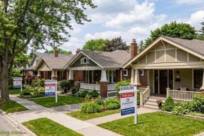 Bungalows for sale in a quiet residential neighborhood with landscaped gardens and tree-lined streets.