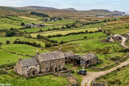 Farms for sale UK featuring rural farmland, open fields, and countryside property.