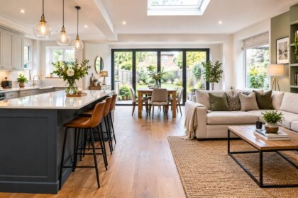 Homes for sale with a modern open-plan kitchen, dining area and spacious living room