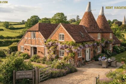 Kent vacation rentals featuring a traditional brick cottage, charming oast-house towers, a beautiful garden and outdoor seating.