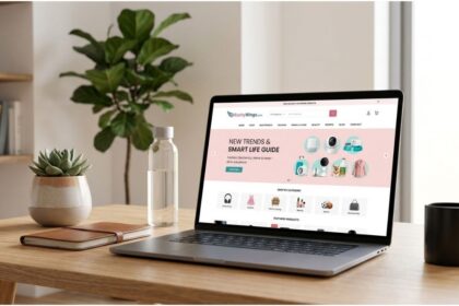 RashyWings.com homepage displaying shopping categories and lifestyle products on a laptop screen