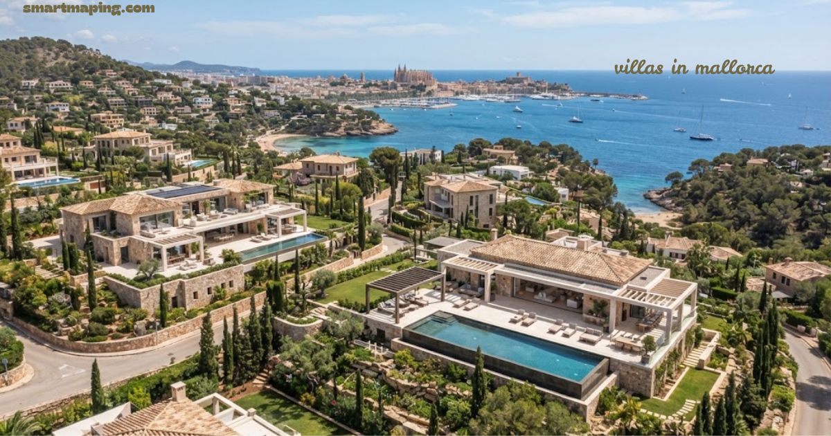 Luxury villas in Mallorca overlooking the Mediterranean Sea with private pools and landscaped gardens.