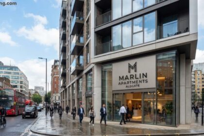 Aldgate Marlin Apartments building exterior on a modern London street.