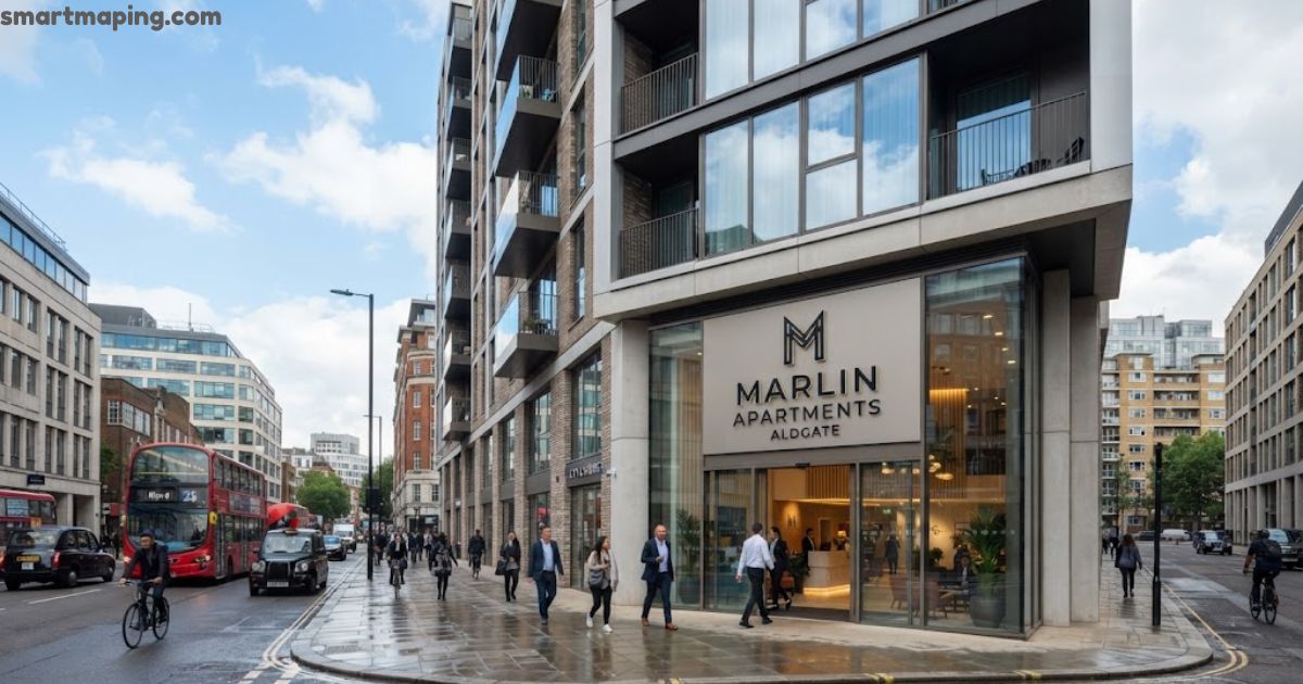 Aldgate Marlin Apartments building exterior on a modern London street.